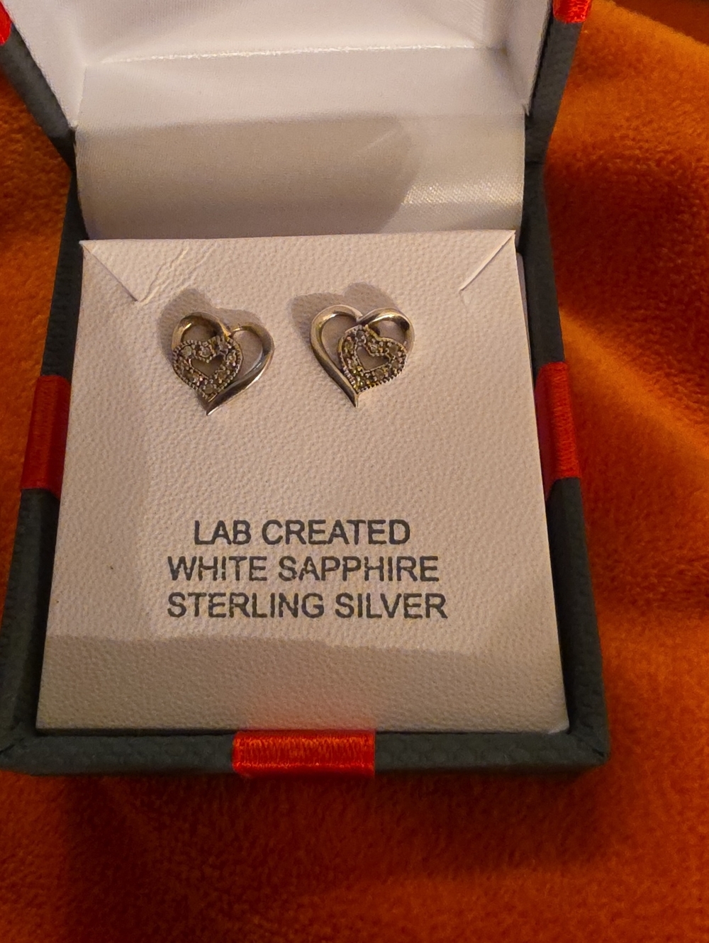 Source Unknown Sterling Silver Heart Stud Earrings with White Sapphires